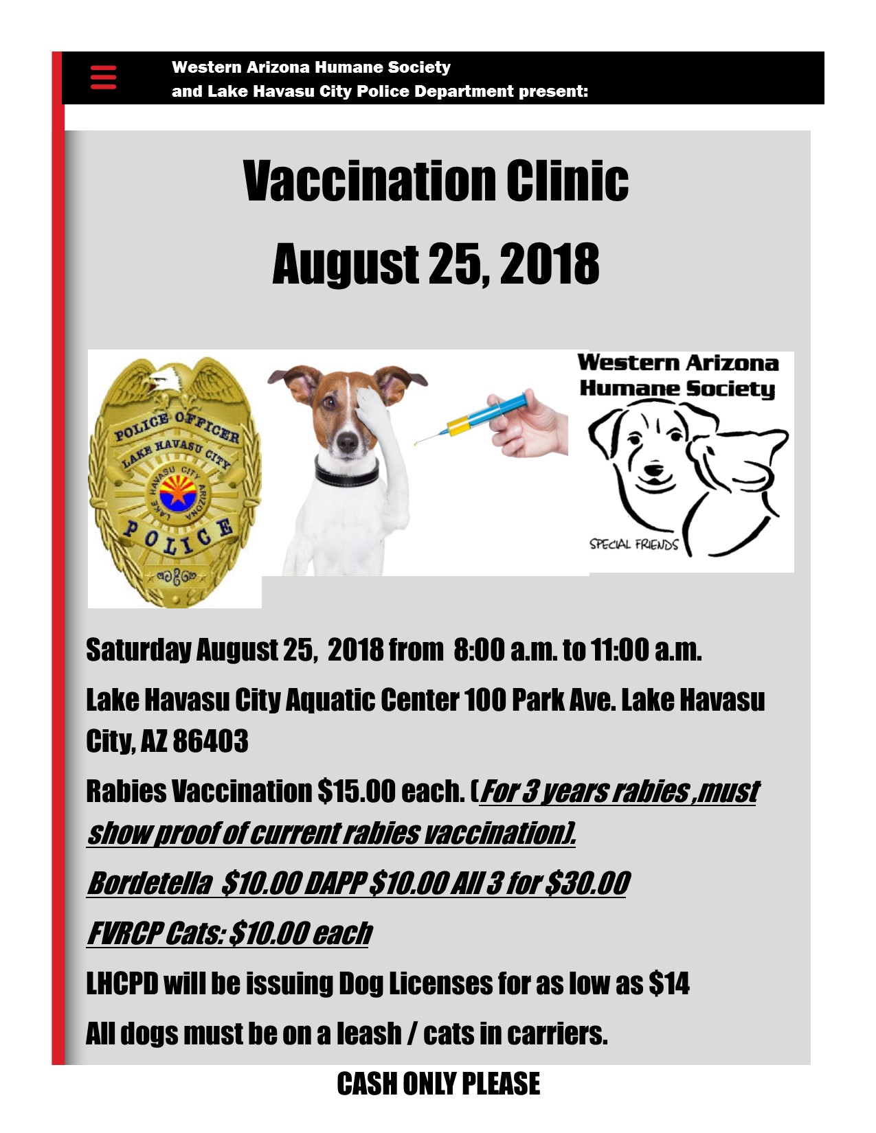 Western Arizona Humane Society Shot Clinic